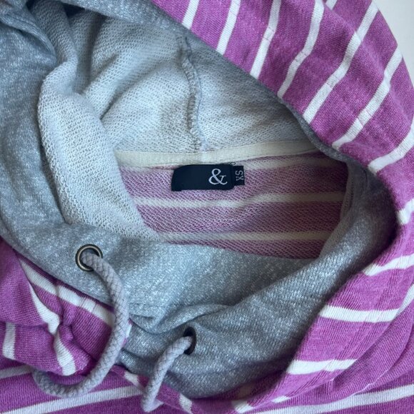 Pink and White Striped Double Hooded Women’s Sweatshirt - Picture 3 of 7